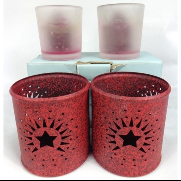 PartyLite Other - PartyLite Sturbridge Pierced Metal Votive Candle Holders P8128 Set of 2 w Candle